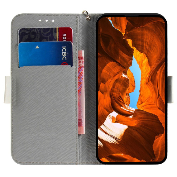 Pattintható tok a Samsung Galaxy A14 4G/5G, Wallet, Flowers, fehér