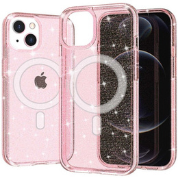 Telefontok a iPhone 14, Dropproof MagSafe Glitter, rózsaszín
