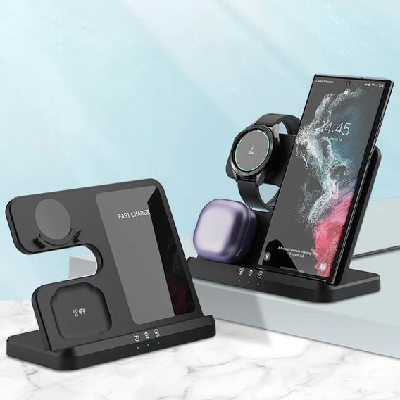 3 az 1-ben vezeték nélküli indukciós gyorstöltő QI Samsung S25 S24 S23 Galaxy Watch Buds állomás, fekete