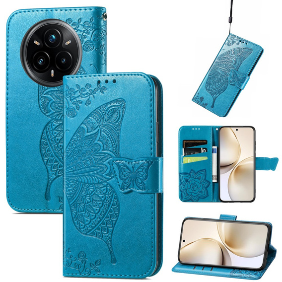 Pattintható tok a Realme 14 Pro+ 5G, Butterfly, kék