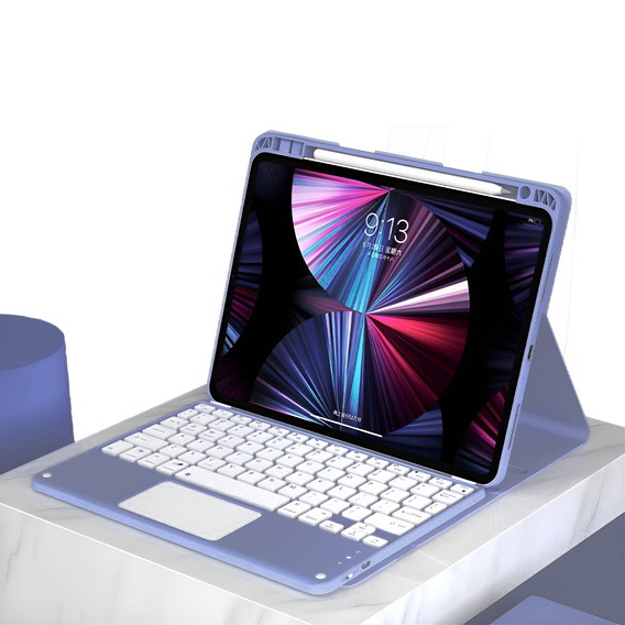 Tok + billentyűzet iPad 10.2 2021 / 2020 / 2019 / Air 10.5 2019, Leather Pen Slot TouchPad, lila