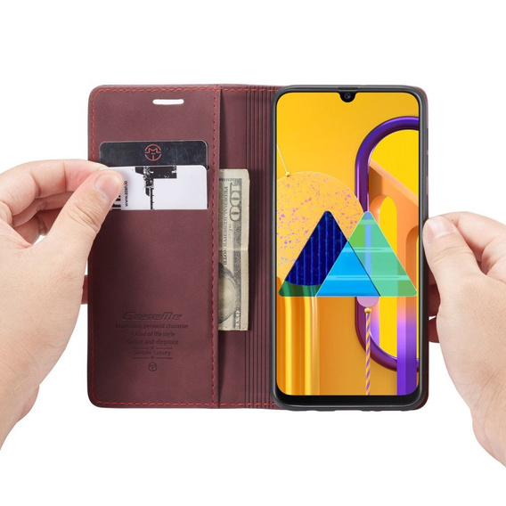 CASEME tok Samsung Galaxy M21, Leather Wallet Case, bordó
