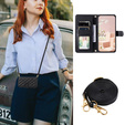 Flap tok Samsung Galaxy S24 FE, Rhombus Crossbody Leather, fekete