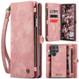 CASEME tok Samsung Galaxy S25 Ultra, Retro Leather Wallet, szíjjal, rózsaszín