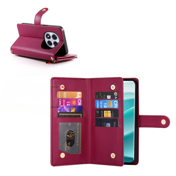 Pattintható tok a Xiaomi Redmi Note 14 Pro 5G / Poco X7 5G, Wallet Zipper Pocket, piros