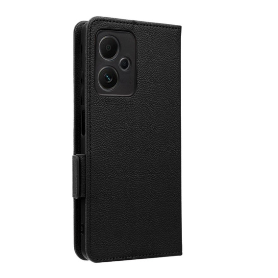 Pattintható tok a Xiaomi Redmi Note 12 5G / POCO X5 5G, Wallet Litchi Magnet, fekete