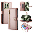 Pattintható tok a Xiaomi 14T, Wallet Zipper Pocket, rózsaszín