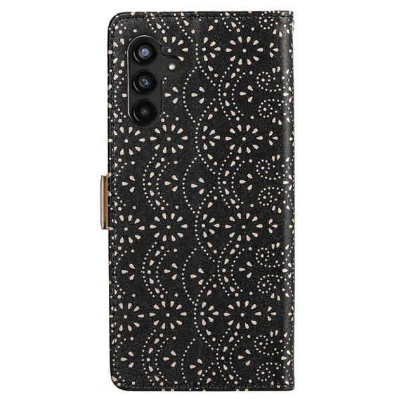 Flap tok Samsung Galaxy A25 5G, Wallet Pocket Zipper Lace, fekete