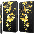 Pattintható tok a Samsung Galaxy A14 4G/5G, Wallet Butterfly, arany