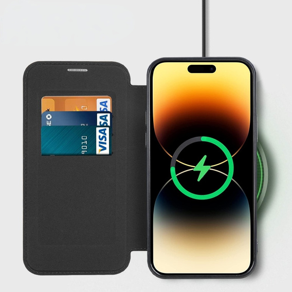 Pattintható tok a iPhone 14 Pro, RFID Wallet MagSafe CamShield, fekete
