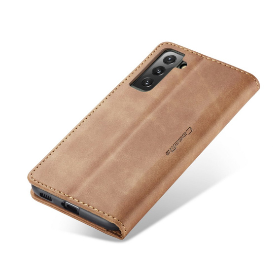 CASEME tok Samsung Galaxy S21 FE, Leather Wallet Case, barna