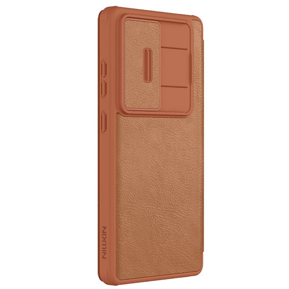 NILLKIN flip tok Samsung Galaxy S25 Ultra, CamShield Qin Pro, bőr, barna