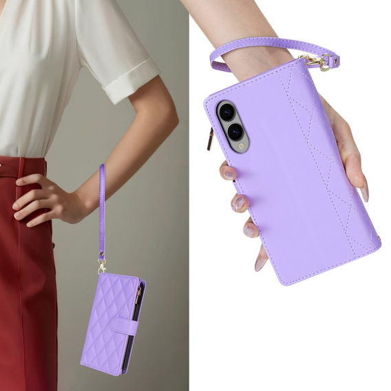 Flap tok Samsung Galaxy S25 Edge, Rhombus Crossbody Leather, lila