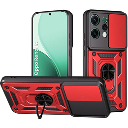 Páncélozott tok Oppo Reno 14 készülékhez, kameravédelemmel, állvánnyal, piros színű
