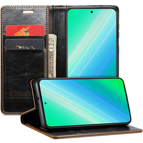 Pattintható tok a Samsung Galaxy S23, ERBORD Waxy Wallet, barna