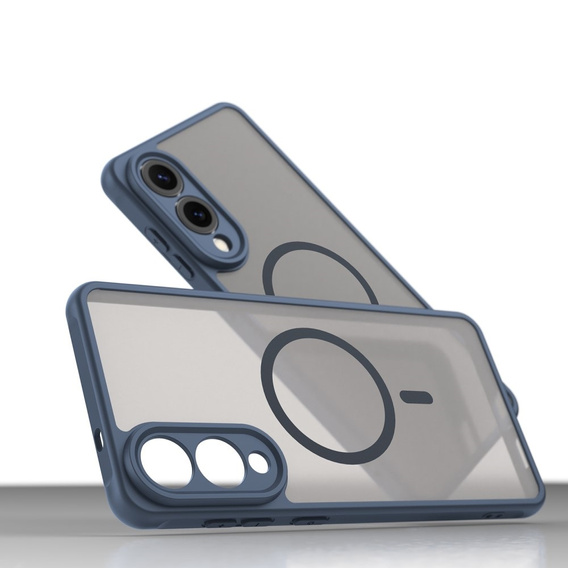 Tok Samsung Galaxy S25 Edge, Kickstand Matt Case, MagSafe-hoz, kék + képernyőüveg
