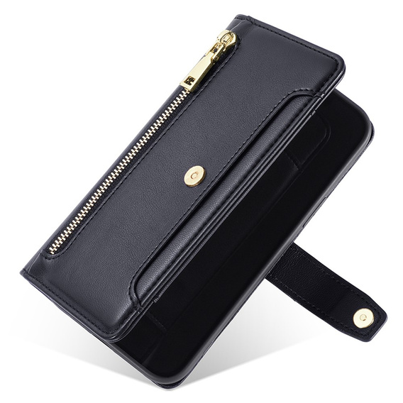 Pattintható tok a Samsung Galaxy A54 5G, Wallet Zipper Pocket, fekete