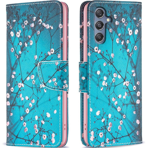 Pattintható tok a Samsung Galaxy M34, Wallet, Sakura, kék