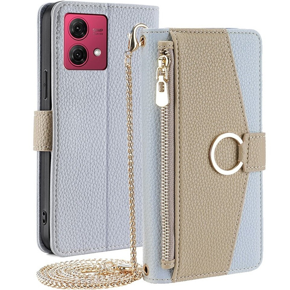 Flip tok Motorola Moto G84, Wallet Zipper Pocket, tükörrel, kék