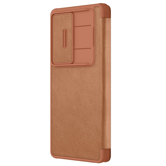 NILLKIN flip tok Samsung Galaxy S25 Ultra, CamShield Qin Pro, bőr, barna