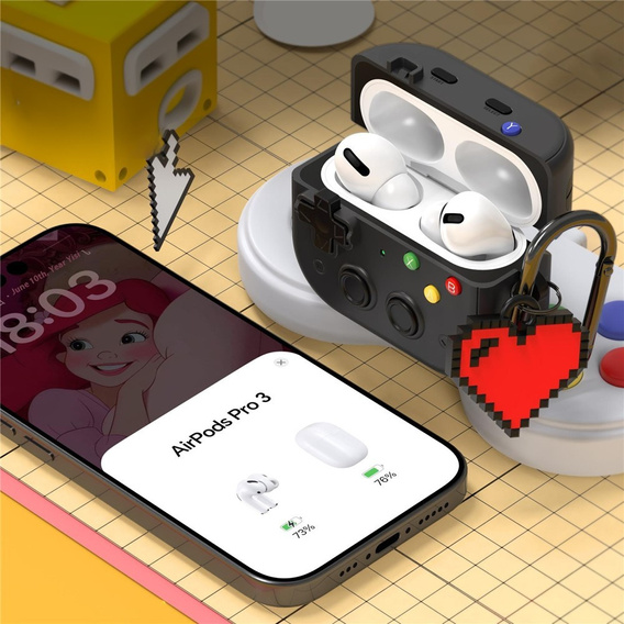 Retro konzol tok szívcímkével az AirPods Pro 3 készülékhez