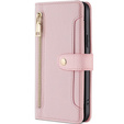 Pattintható tok a Samsung Galaxy S23, Wallet Zipper Pocket, rózsaszín