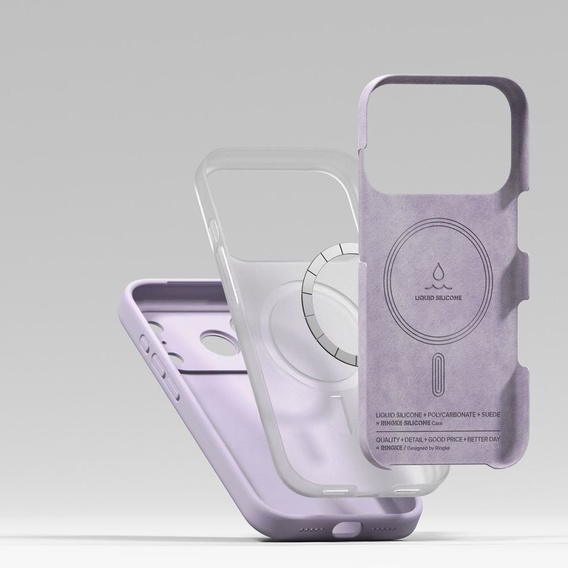 Ringke tok iPhone 17 Pro Max készülékhez, szilikon mágneses MagSafe, világos lila