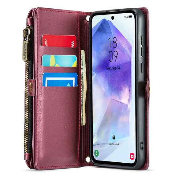 Tok CASEME Samsung Galaxy A55 5G, RFID Leather Wallet, vállpánttal, piros