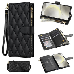 Flap tok Samsung Galaxy S25 Edge, Rhombus Crossbody Leather, fekete