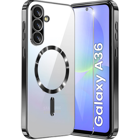 Tok Samsung Galaxy A36-hoz, Electro MagSafe, fekete + üveg a képernyőhöz