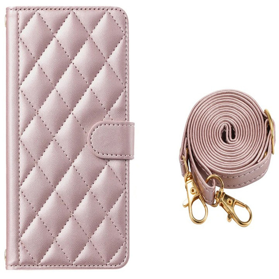 Flap tok Samsung Galaxy A16, Rhombus Crossbody Leather, rózsaszín rose gold