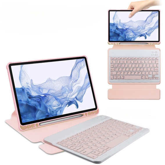 Billentyűzet tok Samsung Galaxy Tab S9, Rotary 360° Leather, rózsaszín rose gold