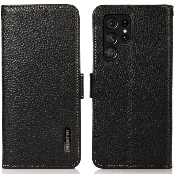 KHAZNEH RFID tok Samsung Galaxy S23 Ultra, Litchi textúra, fekete