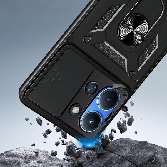 Páncélozott tok Xiaomi Redmi 15C 4G/LTE, kameravédelemmel, állvánnyal, fekete