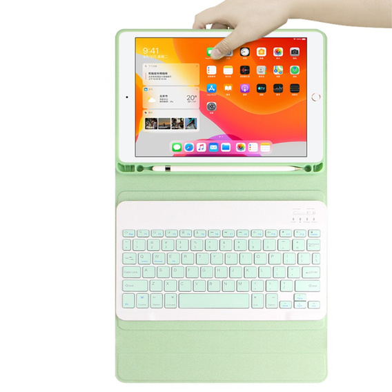 Tok + billentyűzet iPad 10.2 7/8/9 gen 2019/2020/2021, Keyboard Cover Pen Slot, zöld