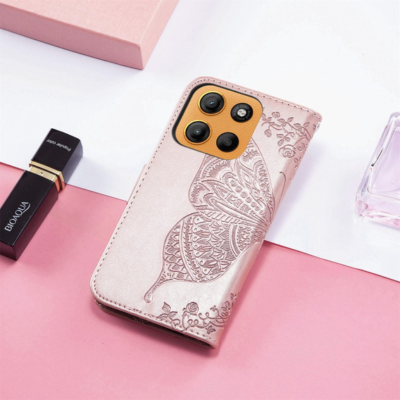 Pattintható tok a Motorola Moto G15 / Motorola Moto G15 Power, Butterfly, rózsaszín rose gold