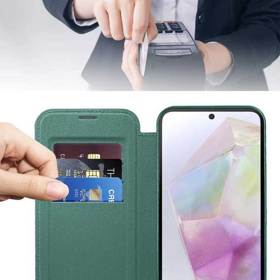 Pattintható tok a Samsung Galaxy A56, RFID Wallet MagSafe CamShield, zöld