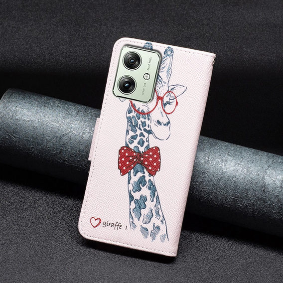 Pattintható tok a Motorola Moto G54 5G, Wallet, giraffe, rózsaszín