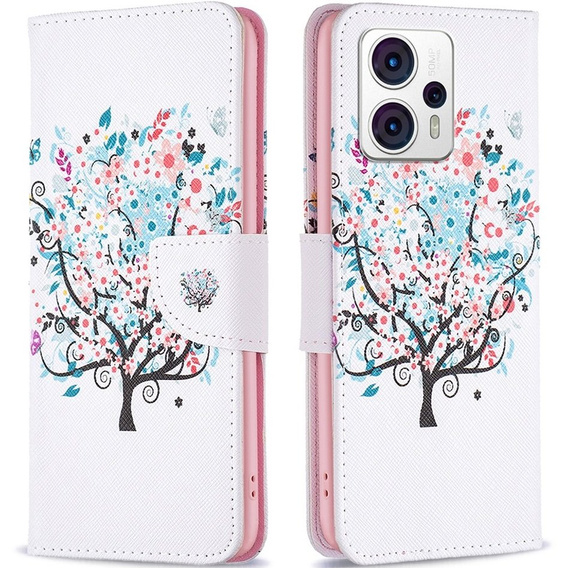 Pattintható tok a Motorola Moto G53 5G / G23 / G13, Wallet, colorful tree, fehér