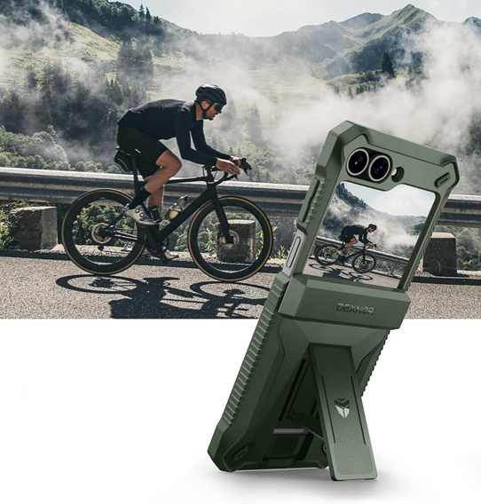 Páncélozott tok Samsung Galaxy Z Flip7 FE / Z Flip6 készülékhez, Dexnor Clip Holder, zöld