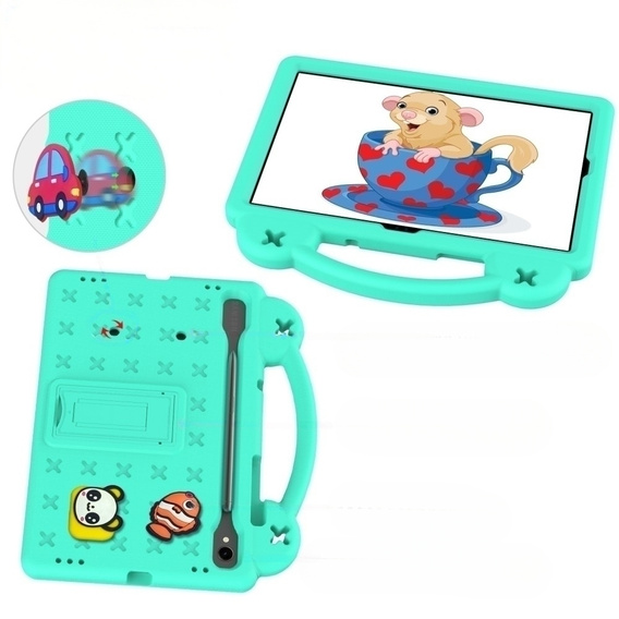 Gyermek tok Samsung Galaxy Tab S7/S8/S9, Cute Patterns, állvánnyal, zöld