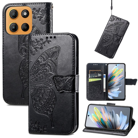 Pattintható tok a Motorola Moto G15 / Motorola Moto G15 Power, Butterfly, fekete