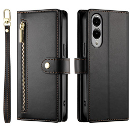 Pattintható tok a Samsung Galaxy S25 Edge, Wallet Zipper Pocket, fekete