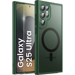 Tok Samsung Galaxy S25 Ultra-hoz, MagSafe, ERBORD Matt Case, zöld + képernyőüveg