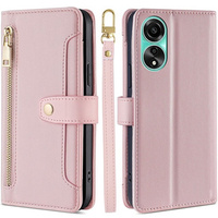 Pattintható tok a Oppo A78 4G, Wallet Zipper Pocket, rózsaszín