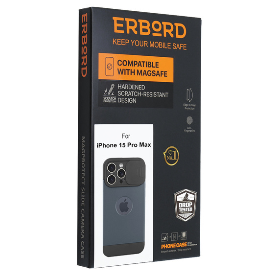 Telefontok a iPhone 15 Pro Max, ERBORD MagProtect Slide Camera, titánium kék