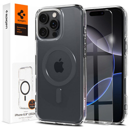 MagSafe Spigen tok iPhone 16 Pro Max, Ultra Hybrid, átlátszó / szürke + 9H edzett üveg