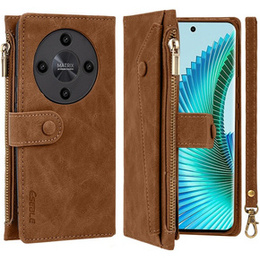 Pattintható tok a Honor Magic 6 Lite 5G, Wallet Zipper Pocket, barna