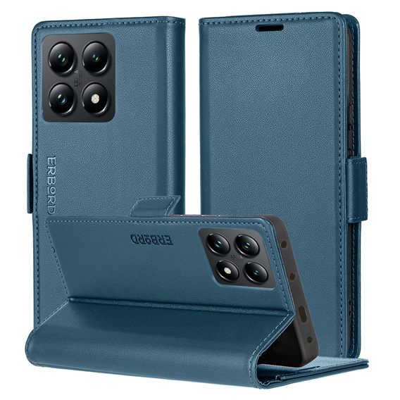 Tok Xiaomi 14T Pro, ERBORD Glossy Litchi, pénztárca patenttal, kék