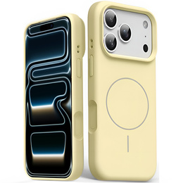 Szilikon tok iPhone 17 Pro Max készülékhez, MagSafe, ütésgátló, sárga színű